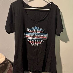 Harley-Davidson Women's Black Tee with Red and Blue Logo